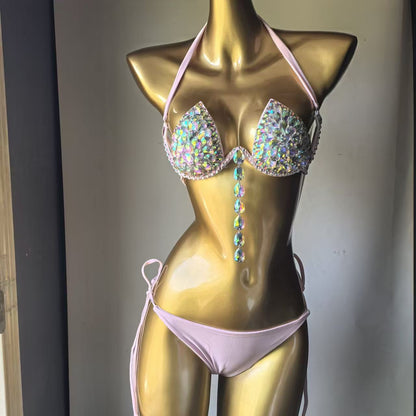 Sparkle Rhinestone Halter Tie Side Two‑Piece Bikini Set
