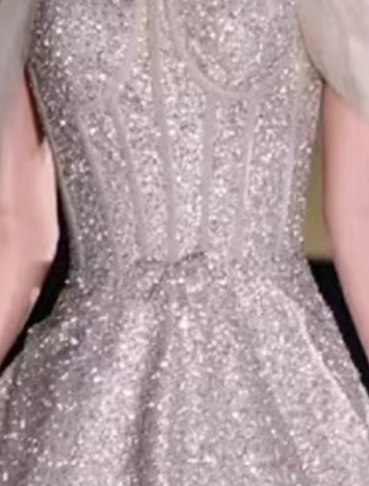 champagne sequined tulle A-line evening gown