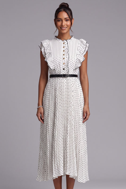 Polka Dot Ruffle Sleeve Midi Dress Premium Fabric - product view 1