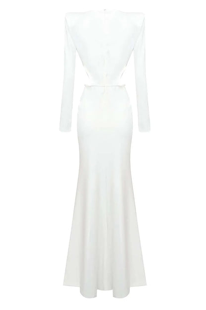 vanessa V-neck Ruched cutout Maxi Dress in white