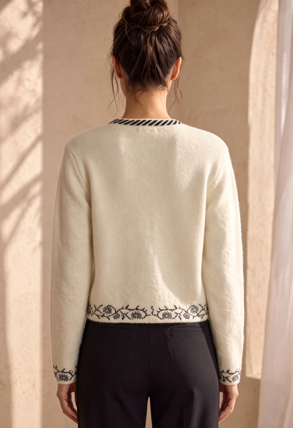 Cream Brushed Fuzzy Knit Boxy Cropped Cardigan