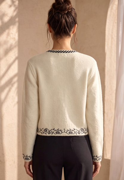 Cream Brushed Fuzzy Knit Boxy Cropped Cardigan