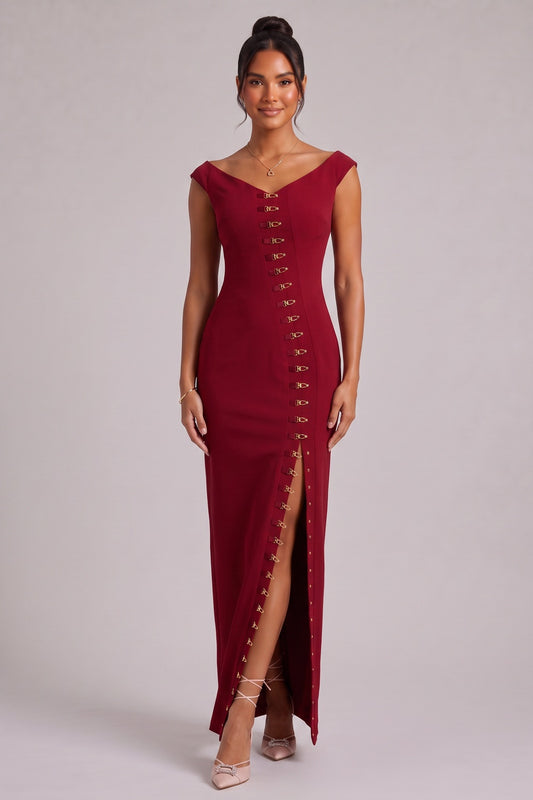 Burgundy Gold Hardware Maxi Dress Premium Fabric - product view 2