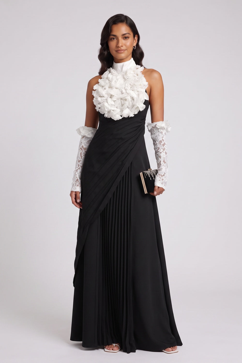 black matte black crepe a-line evening gown black matte black crepe evening gown - product view 1