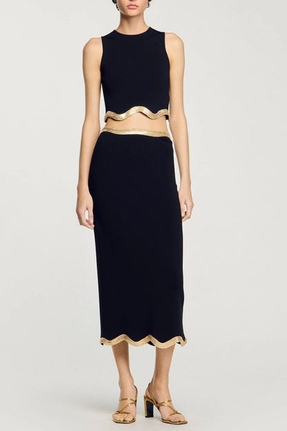 black Long knitted skirt with chain detail