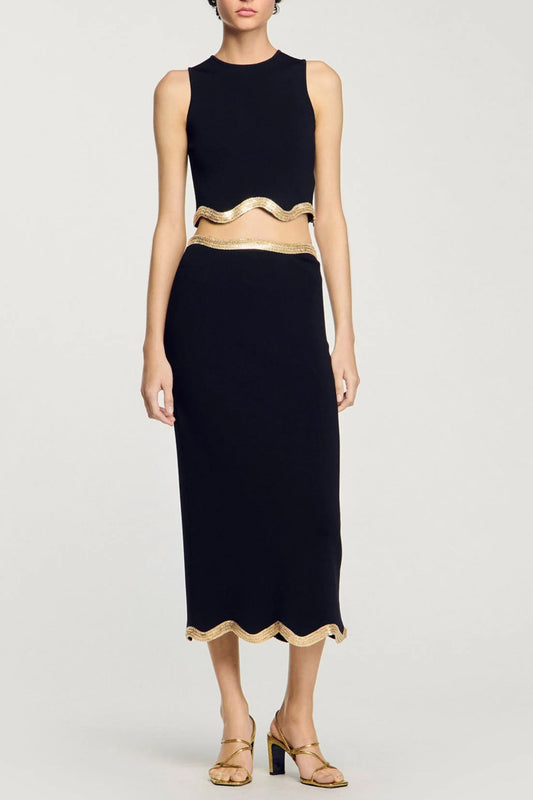 black Long knitted skirt with chain detail