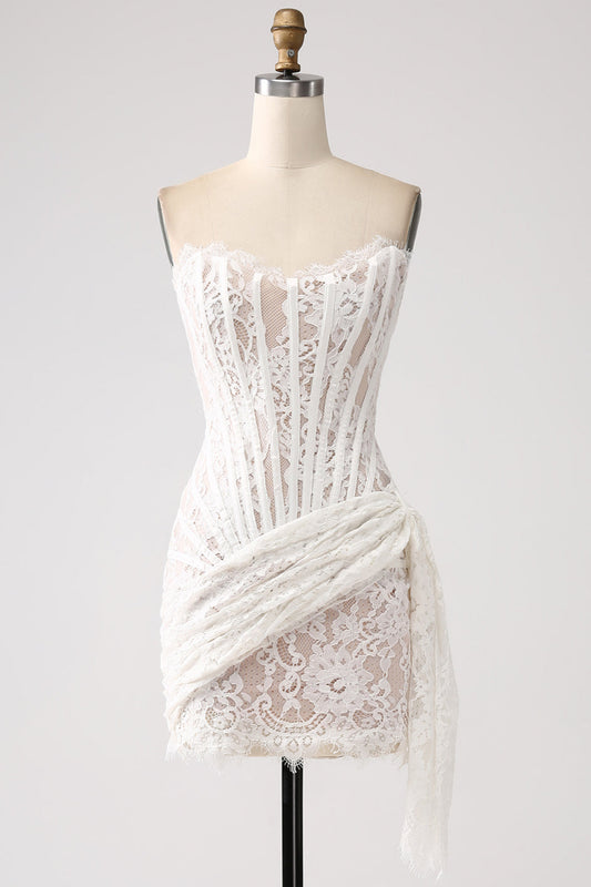 Classy Lace White Short Graduation Dress with Lace-up Back