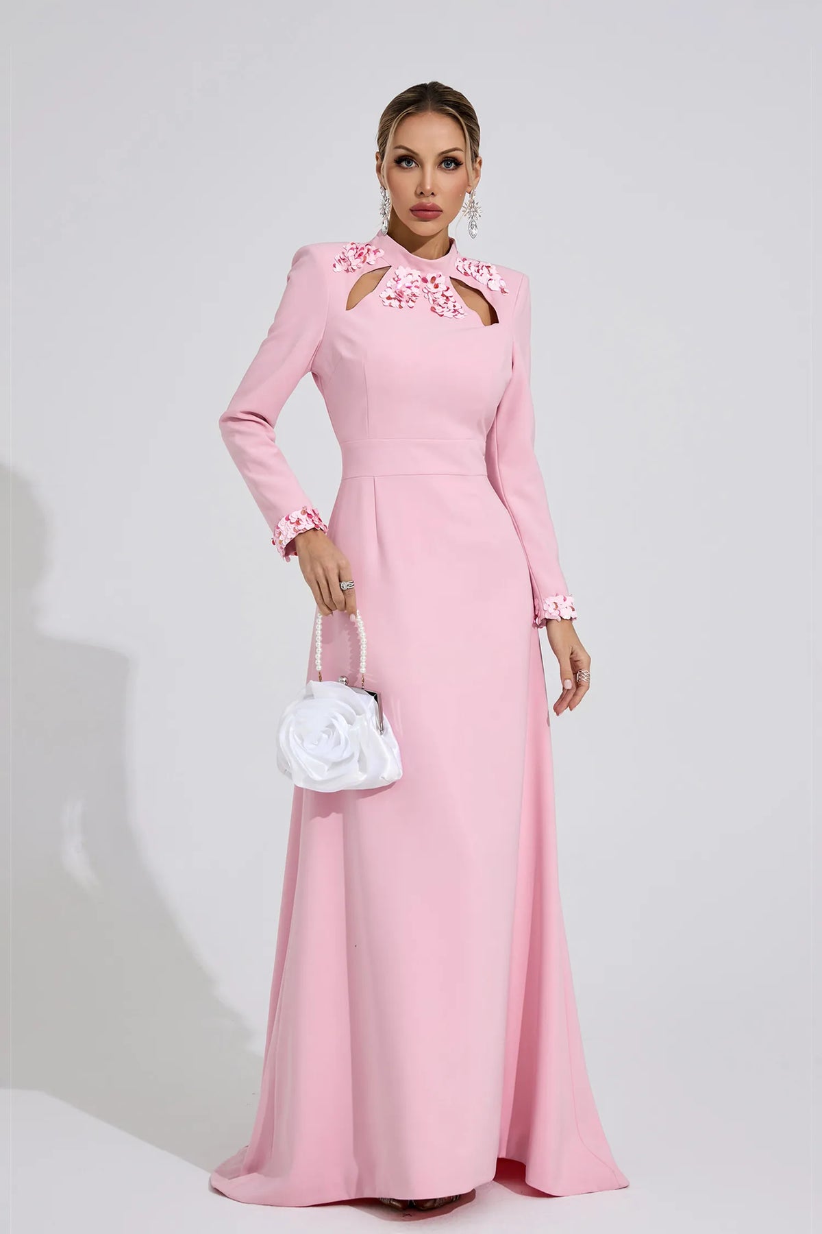 shirley Light Pink rhinestone cutout Mermaid Maxi Dress