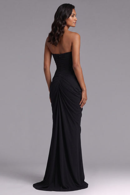 black crepe column with asymmetrical drape evening gown black crepe evening gown - product view 5