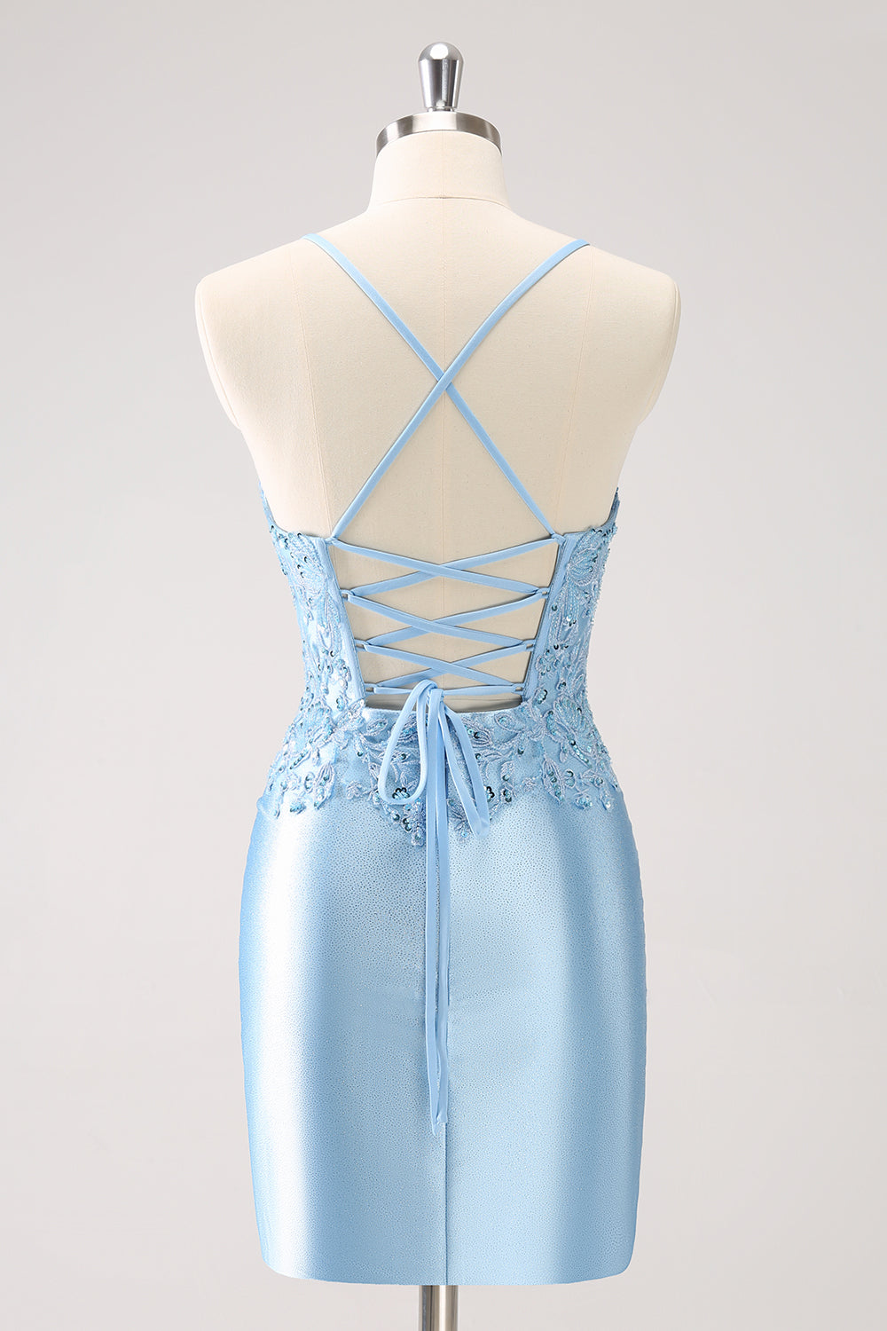 Blue Spaghetti Straps Sequined Tight Homecoming Dress