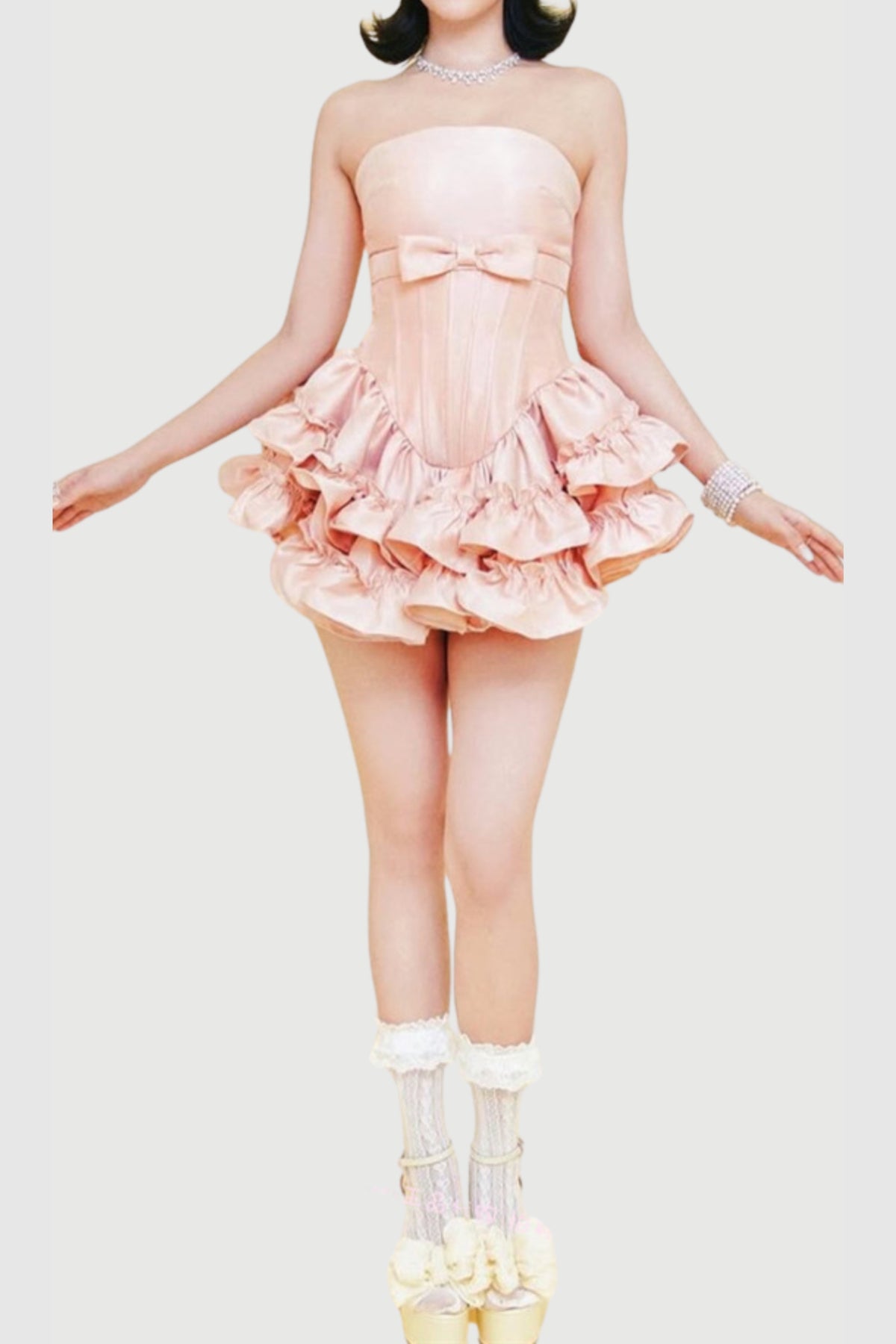 wendy ruched trim strapless mini dress in pink