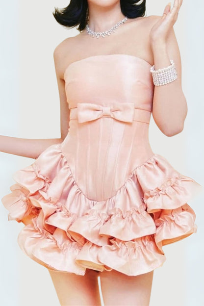 wendy ruched trim strapless mini dress in pink