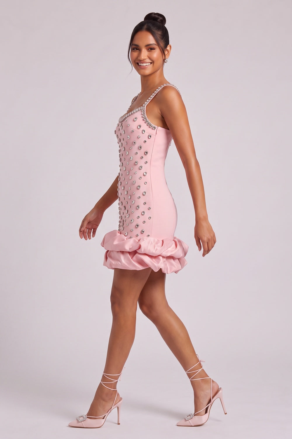 Light Pink Structured Crepe-Blend Bodycon with Bubble Hem Dress light pink structured crepe-blend dress - product view 3