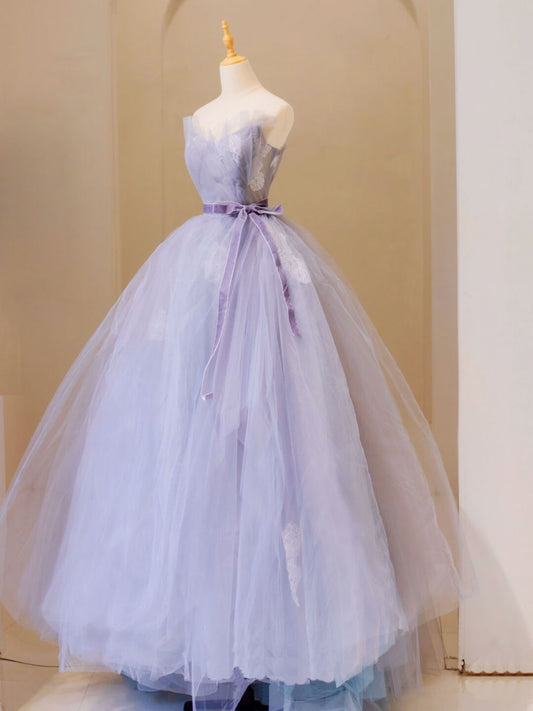 Purple Tulle Lace Prom Gown