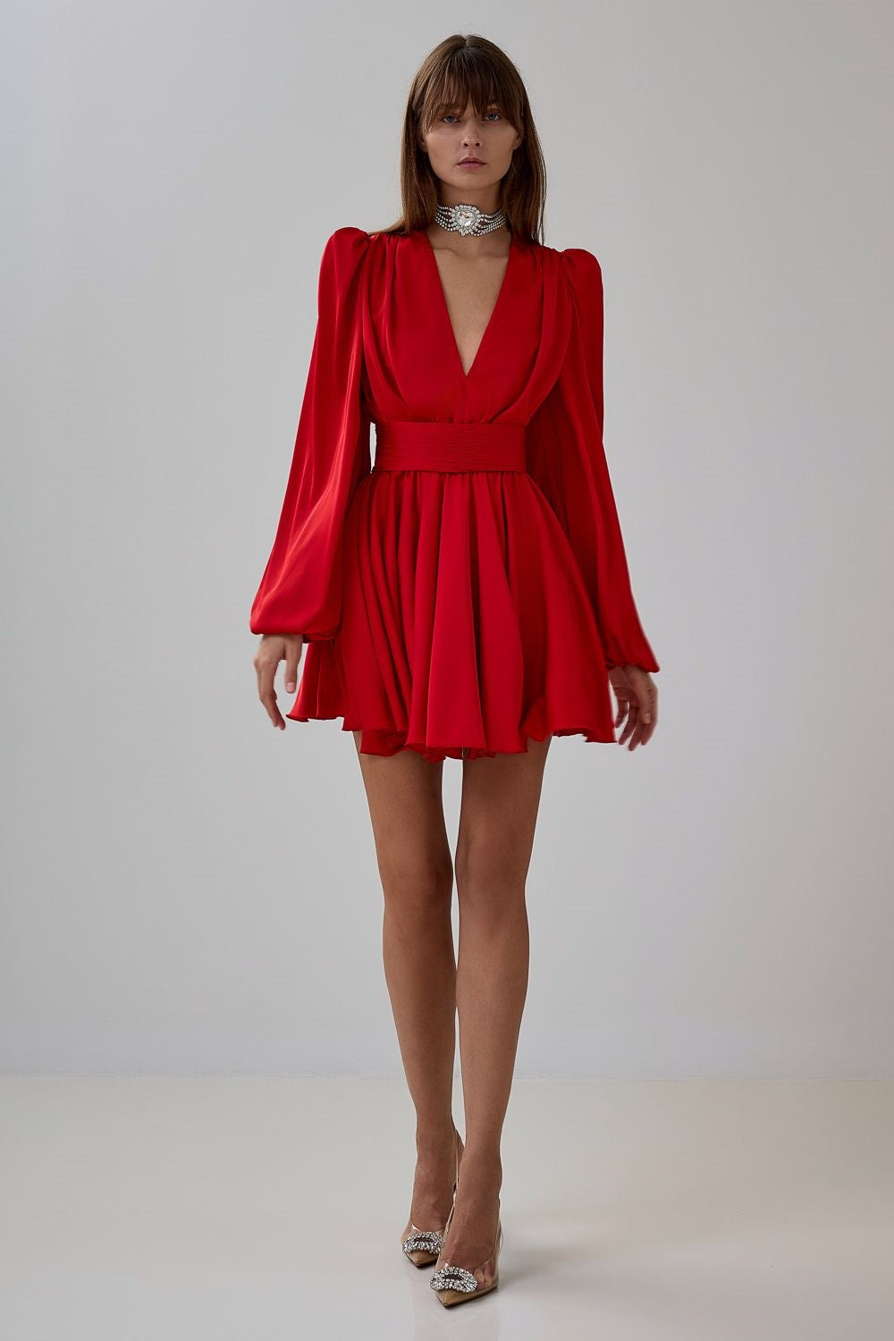 Janice V-neck Puff Sleeve Mini Dress