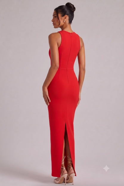 Red Sleeveless Maxi Dress with Back Slit Premium Fabric - product view 1