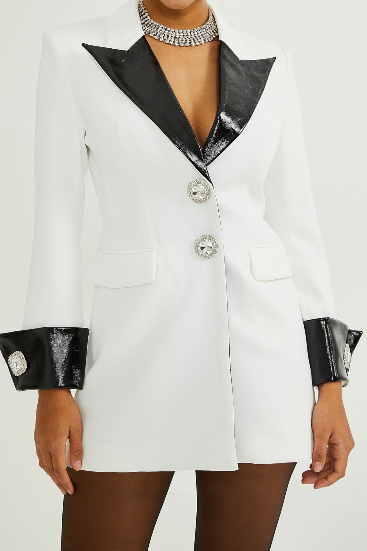 Louise crystal-button single-breasted coat