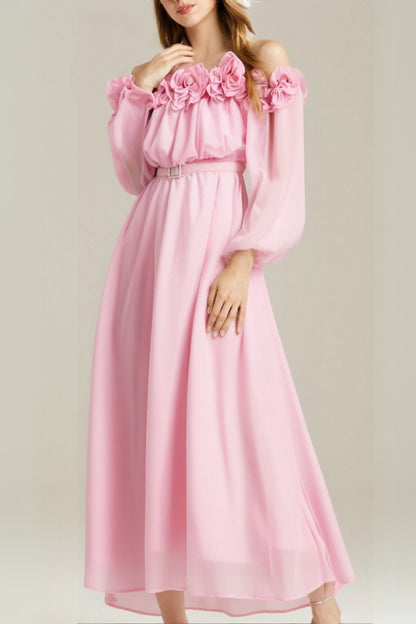ascella flower shoulder maxi dress in pink