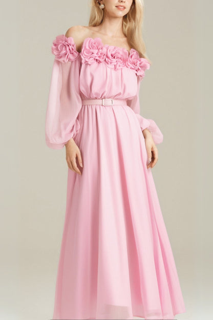 ascella flower shoulder maxi dress in pink