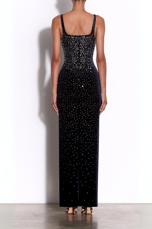 Crystal Velvet Singlet maxi dress in midnight black