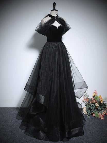 Black A-Line Tulle Prom Dress