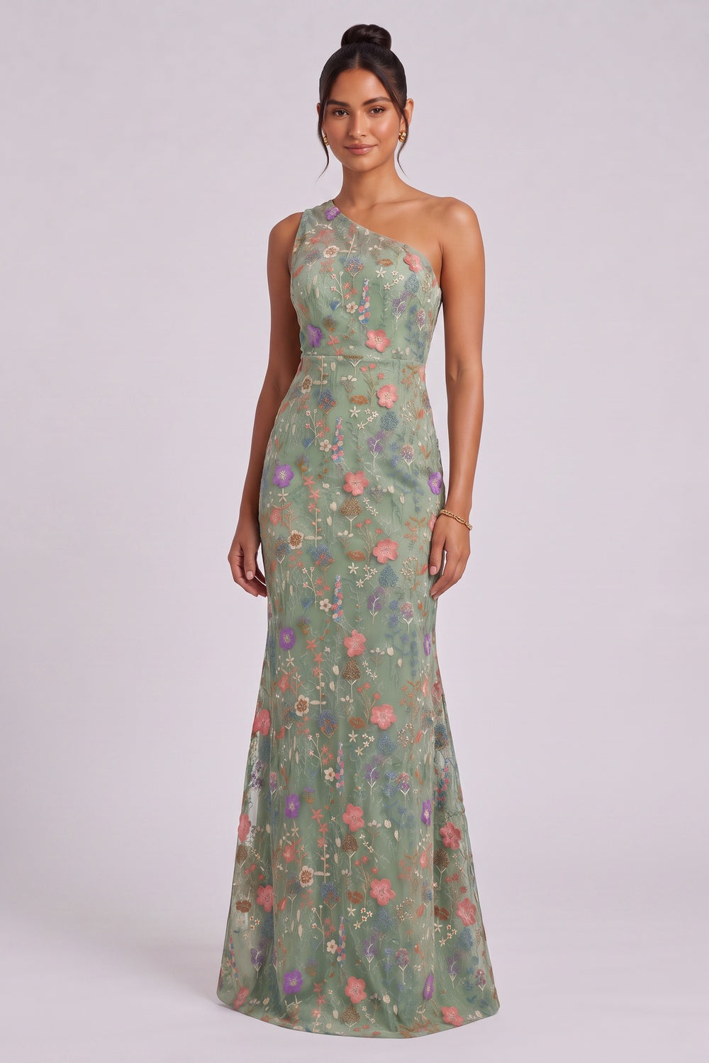 sage green embroidered tulle trumpet gown sage green embroidered tulle gown - product view 4