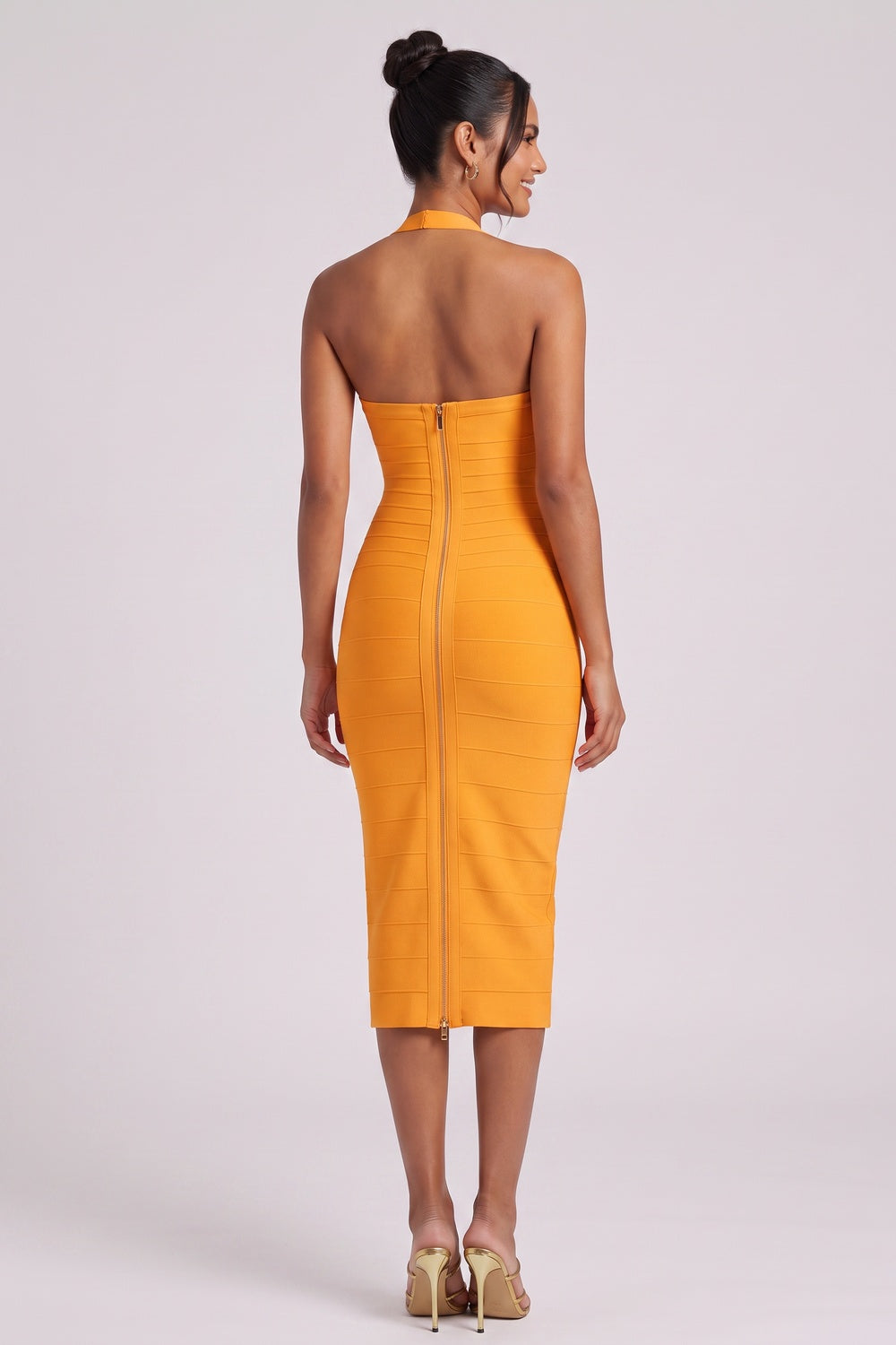 Yellow Halter Midi Bandage Dress Premium Fabric - product view 1