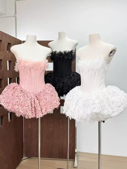 Strapless Petal Floral Corset A Line Dress