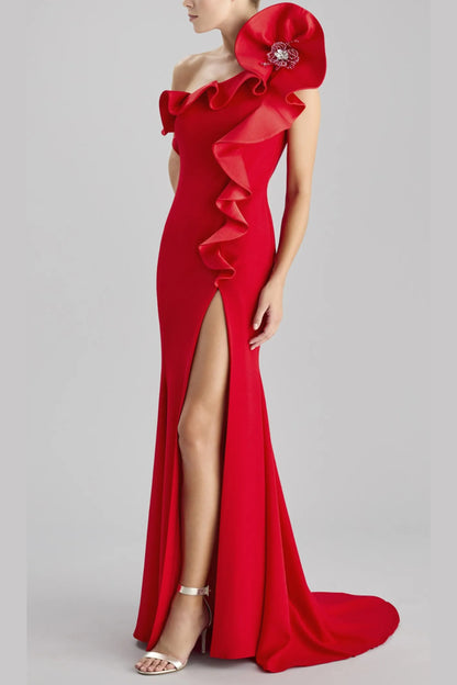 suzanne flower mermaid crepe maxi dress in red
