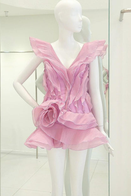Theia Ruffle Layers Strapless Mini Dress In Pink