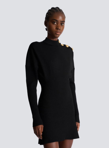 roberta long sleeve flared knit mini dress in black