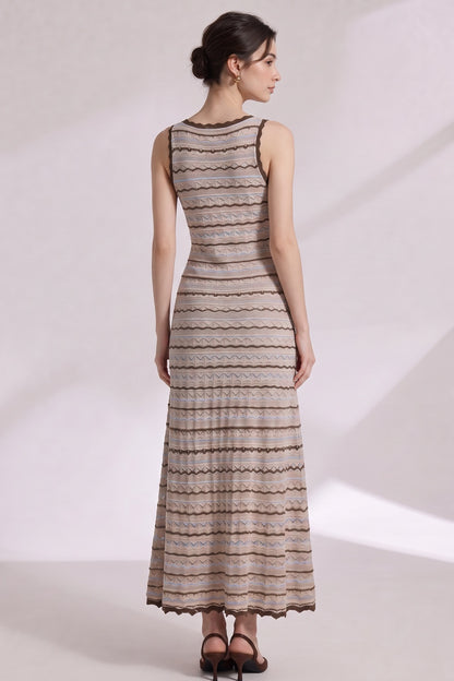 Beige Crochet-Style Knit A-Line Maxi Dress beige crochet-style knit maxi dress - product view 4