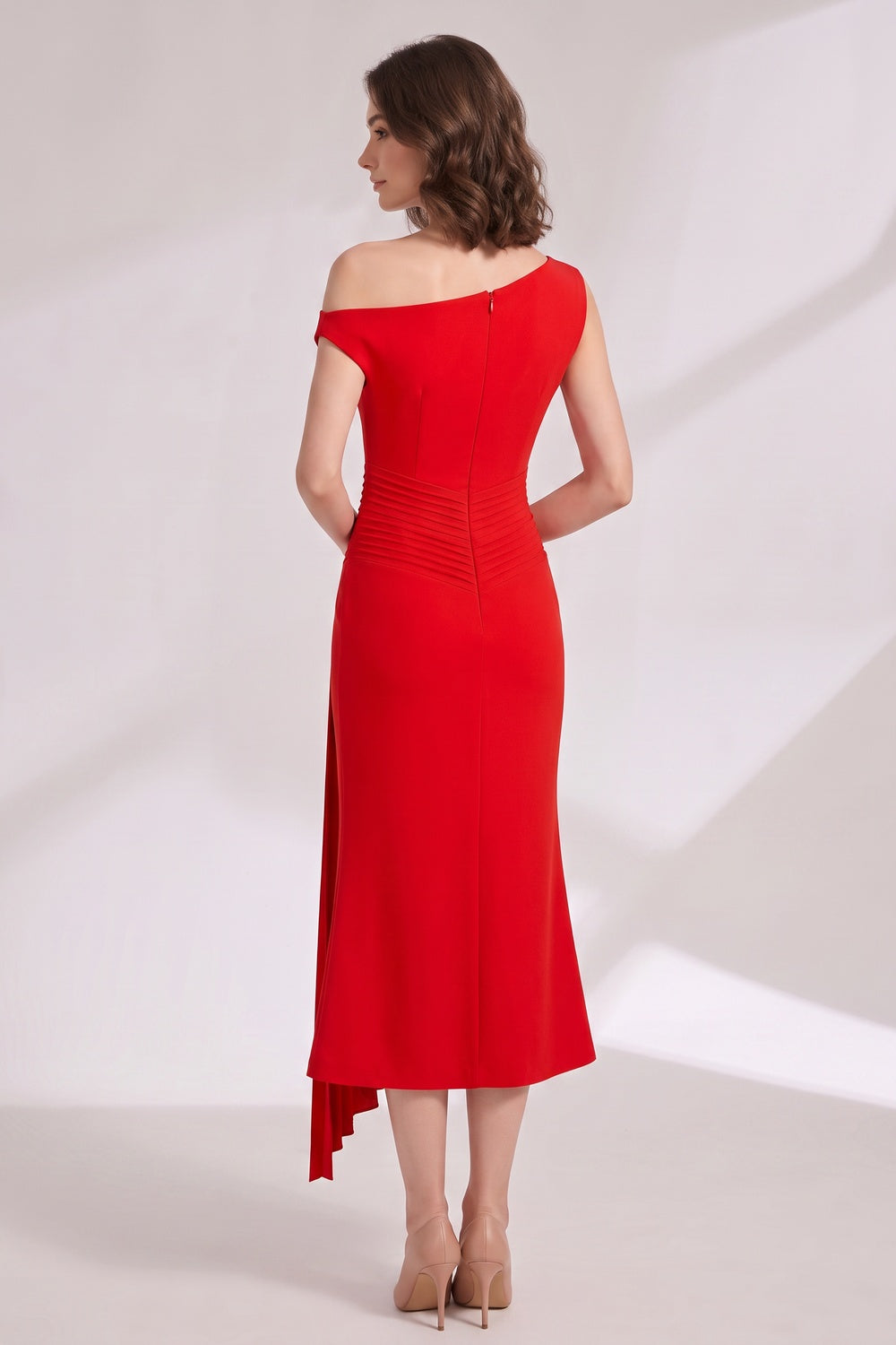 red crepe fit-and-flare dress red crepe dress - product view 5