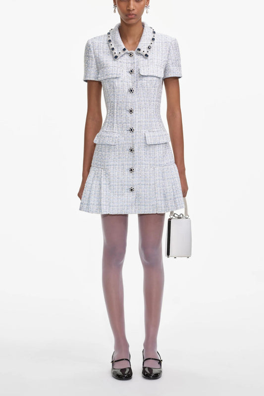 Blue Boucle Mini Dress