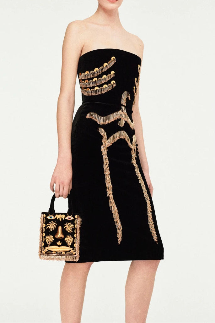 yuri Skeleton tassel embellished Bustier mini Dress in black