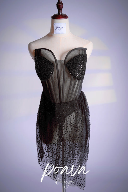 Strapless Embellished Dress In Black