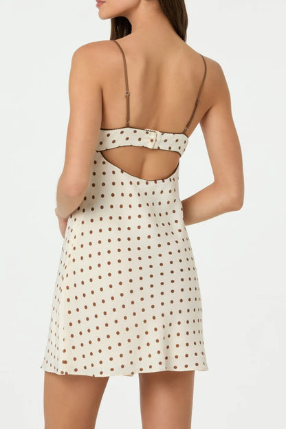 Satin Polka Dot Mini Dress in ivory