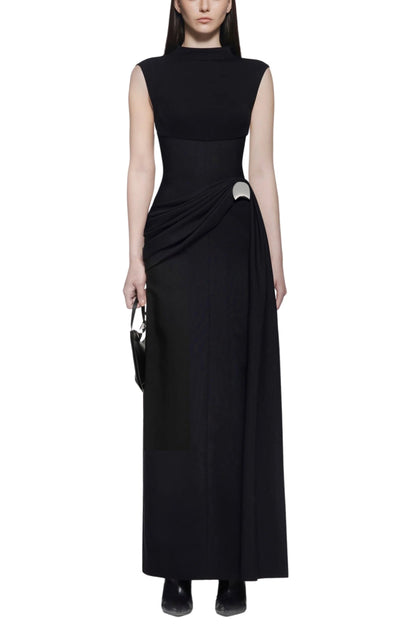 kelly Interlock pleated Knit maxi dress in black