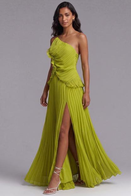Lime Green Chiffon A-Line Gown lime green chiffon gown - product view 3