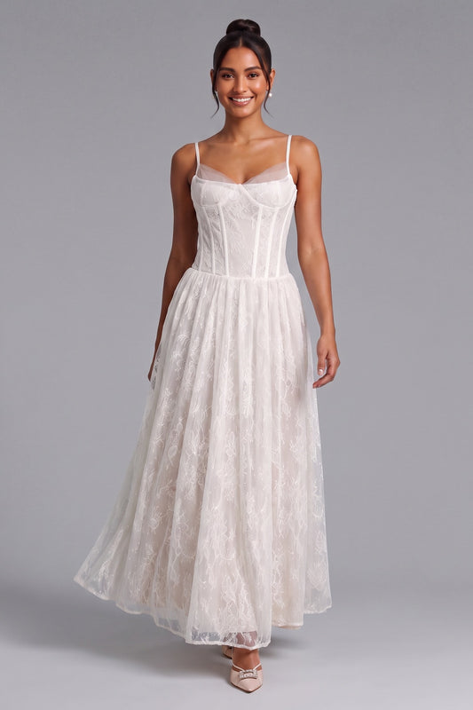 White Lace Corset Midi Dress Premium Fabric - product view 1