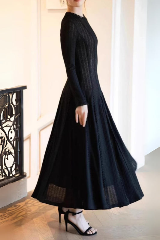 black crochet lace maxi dress with sleeves