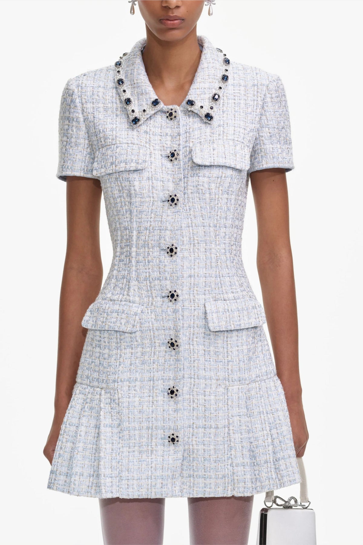 Blue Boucle Mini Dress