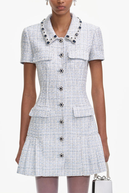 Blue Boucle Mini Dress