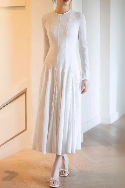 white crochet lace maxi dress with sleeves