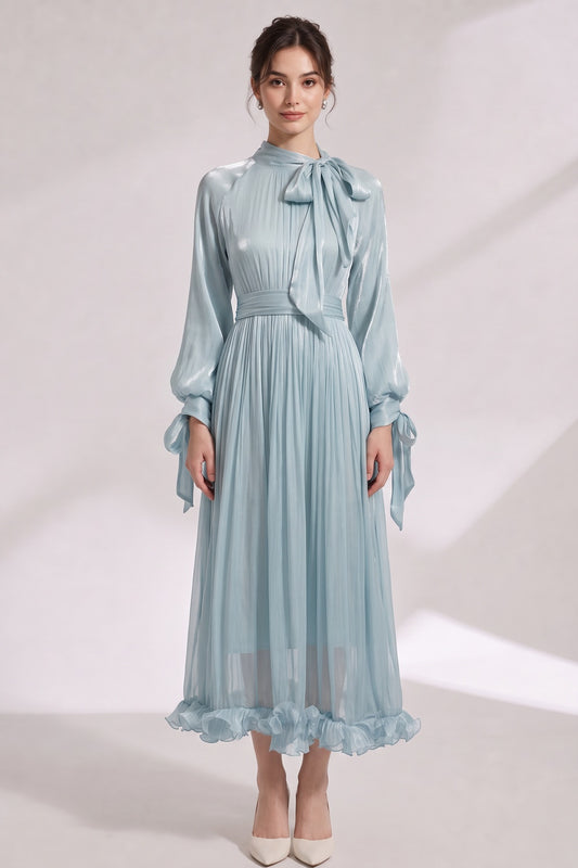 light blue satin a-line dress light blue satin dress - product view 1