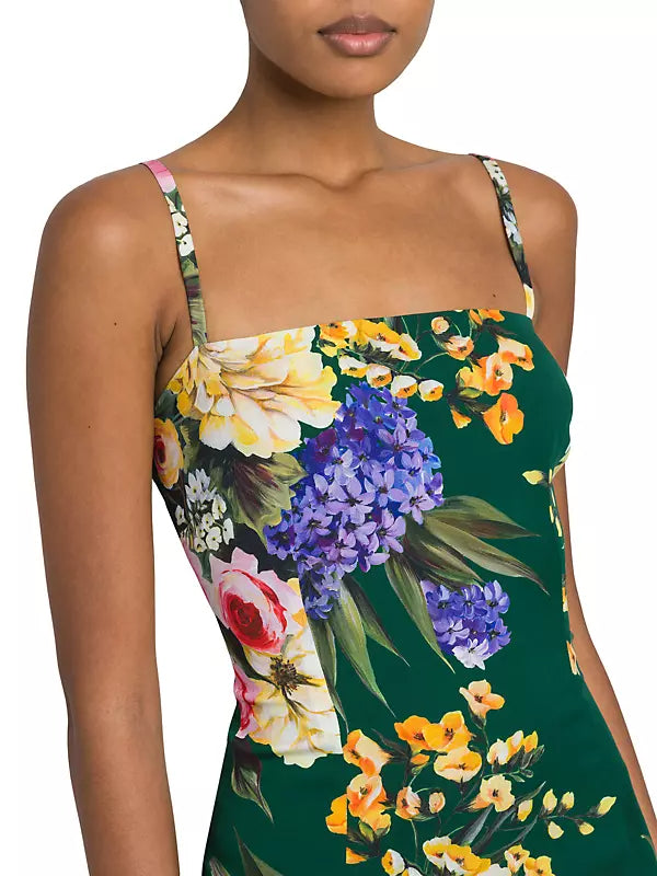 floral print sheath midi dress in green