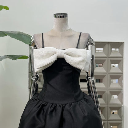 Bow-Detail Taffeta Midi Dress in black