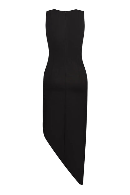 Crystal Rose Detailed High-Slit Black Dress