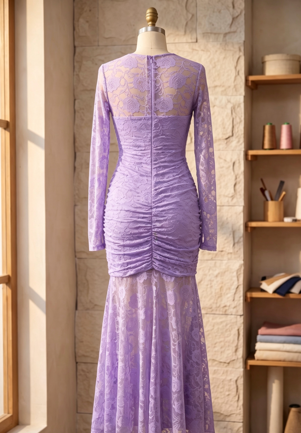 Lavender Floral Lace Mermaid Maxi Dress