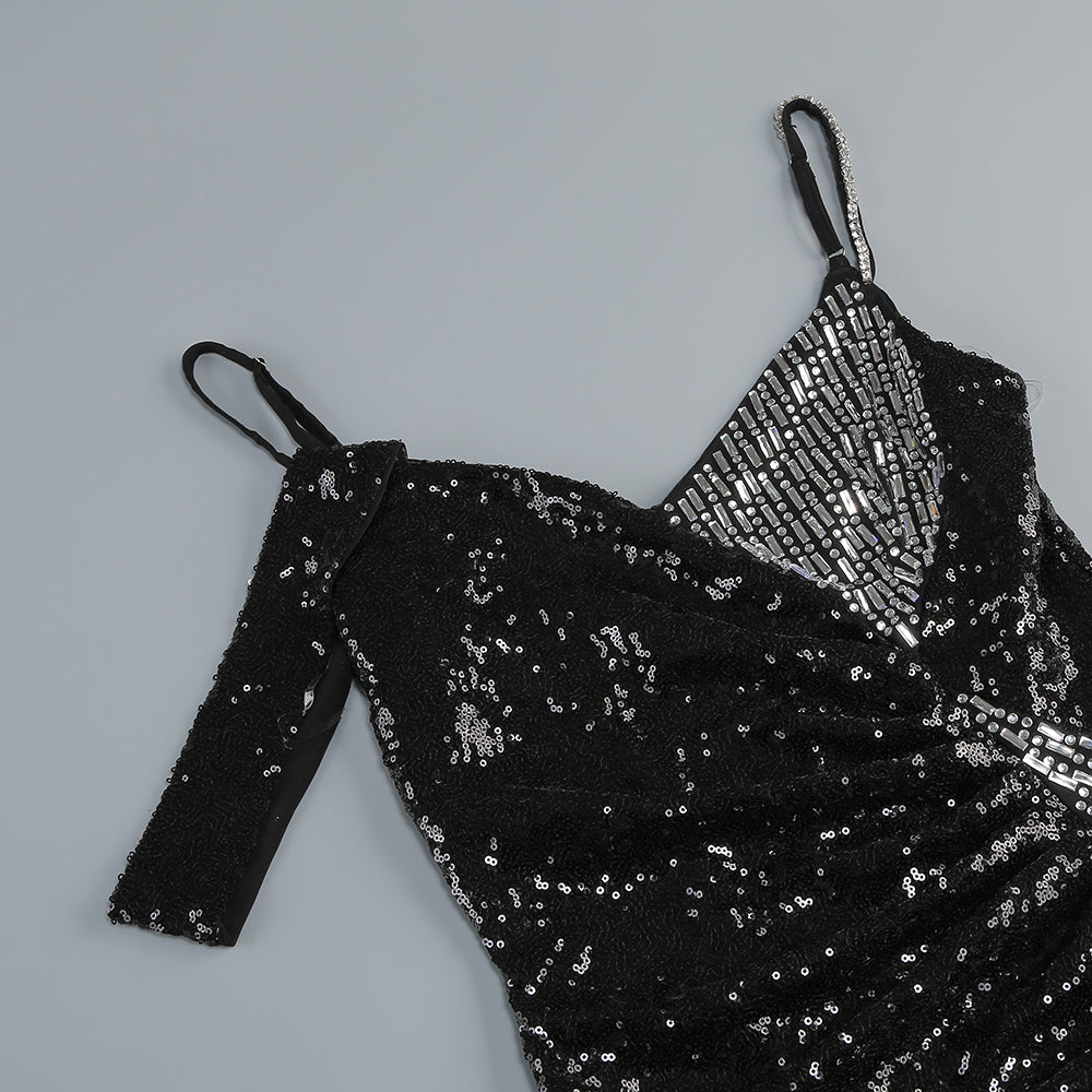 ashley sequin strap maxi dress in black